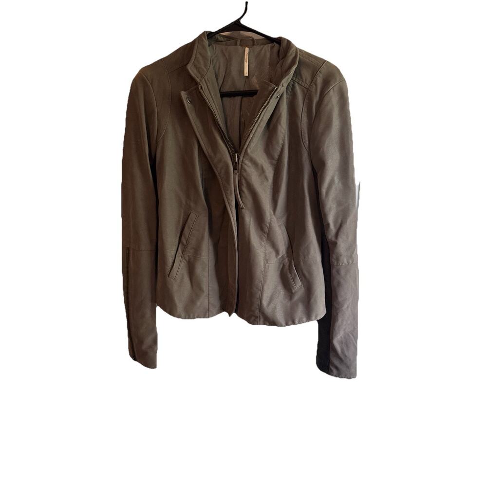 Free People Cool & Clean Moto Jacket Size 8 Vegan Faux-Suede Knit Side Panels